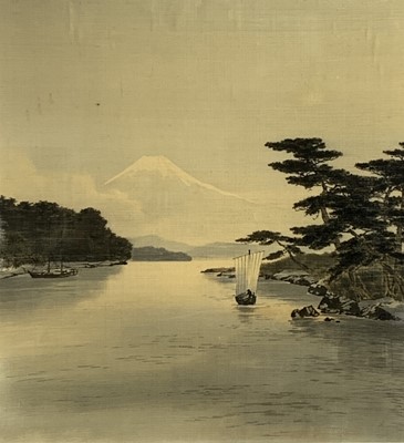 Lot 38 - A Japanese birodo yuzen cut velvet painting of...
