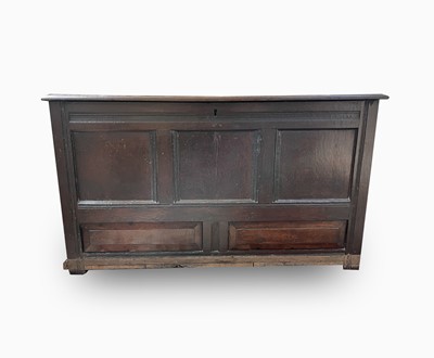 Lot 238 - An 18th century oak coffer, with a triple...
