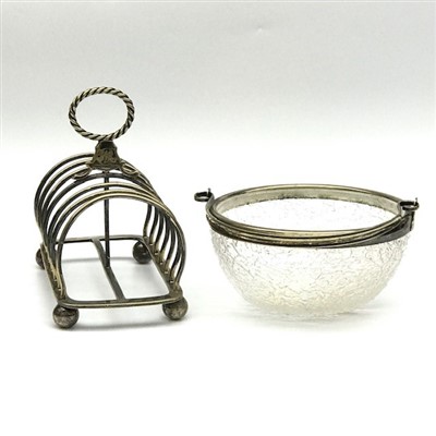 Lot 2304 - An 'ice' glass with EPNS rim and bail handle,...