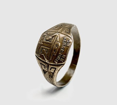 Lot 488 - A French pre WWII brass Maginot line ring,...