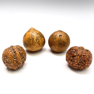 Lot 356 - Two Chinese carved walnuts, circa 1900,...