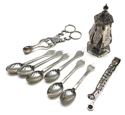 Lot 2032 - A pair of silver scissor action sugar tongs,...