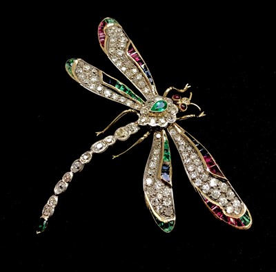 Lot 2451 - A spectacular dragonfly gold brooch, the wings...