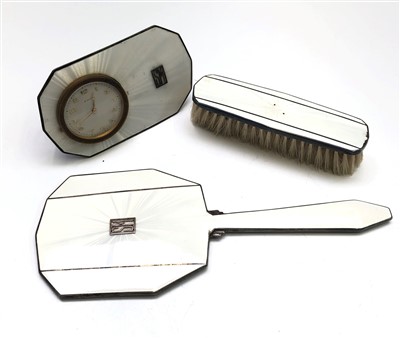 Lot 2037 - A silver Art Deco guilloche enamel dressing...