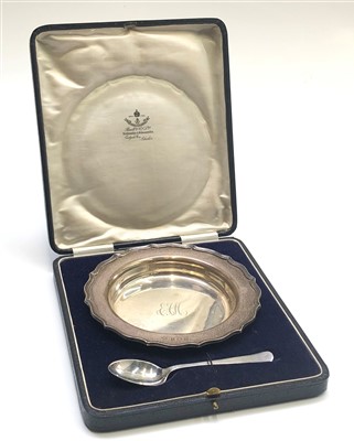 Lot 2146 - A silver christening bowl and unrelated silver...