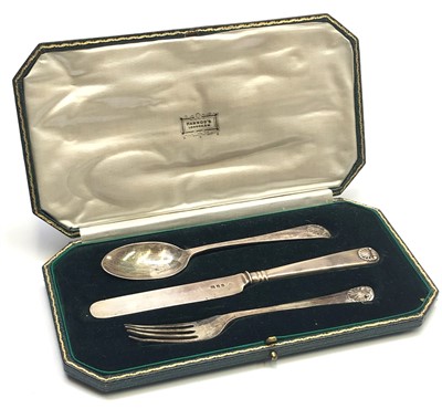 Lot 2149 - A silver knife, fork and spoon Christening set...