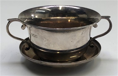 Lot 2153 - A silver christening porringer and stand/cover...