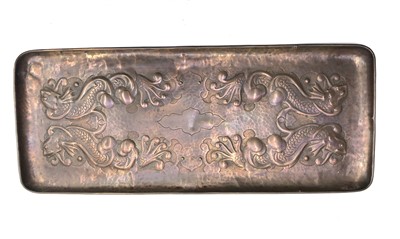 Lot 54 - A Newlyn rectangular copper tray, decorated...
