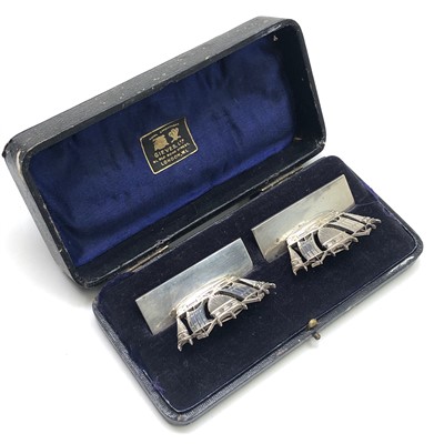 Lot 2184 - A pair of good silver menu holders each in the...