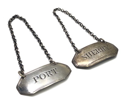 Lot 2194 - A pair of silver port and sherry labels by...