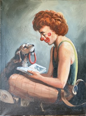 Lot 132 - Keith ENGLISH (1935-2016) Clown Oil on canvas...