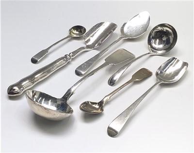 Lot 2160 - Six silver spoons, 6.2oz, together with a...
