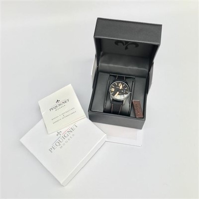 Lot 2578 - A Pequignet Aviateur black stainless steel,...