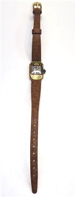 Lot 2595 - An 18ct gold 1920's cocktail watch with blue...