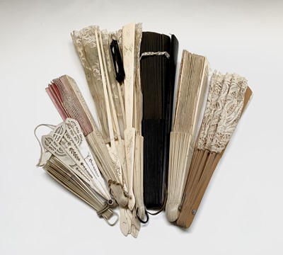 Lot 47 - A Victorian bone fan, with floral painted silk...