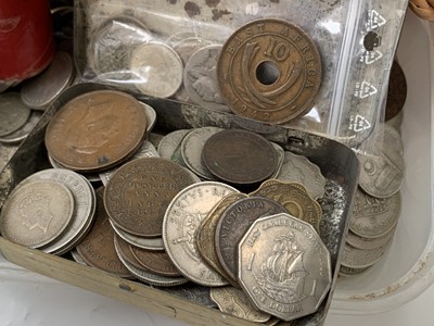 Lot 22 - G.B. & World Coins - Lot comprises a wicker...
