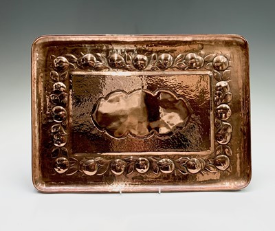 Lot 1 - A Newlyn copper rectangular tray, with a large...