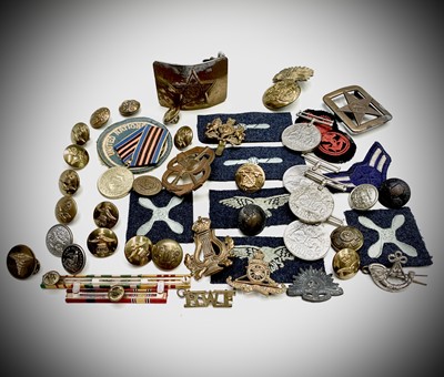 Lot 203 - Misc Militaria - Box containing medals, badges,...