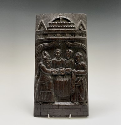 Lot 14 - A carved oak panel, late 16th/early 17th...