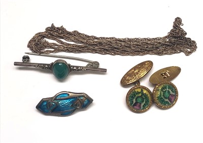 Lot 2616 - An enamel Art Nouveau silver small brooch, one...