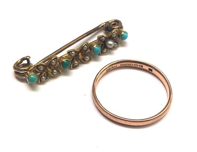Lot 2618 - A gold pearl and turquoise set bar brooch and...