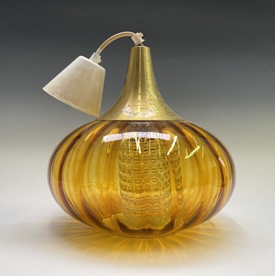 Lot 63 - A 1970s amber glass pendant light fitting,...