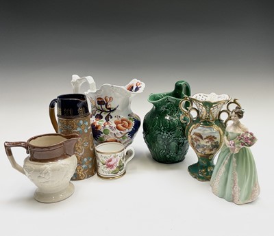 Lot 857 - A Victorian vase, hand-painted with two panels...