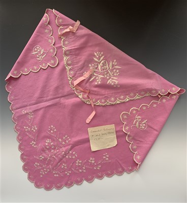 Lot 3221 - A mid Victorian fine pink wool baby blanket,...