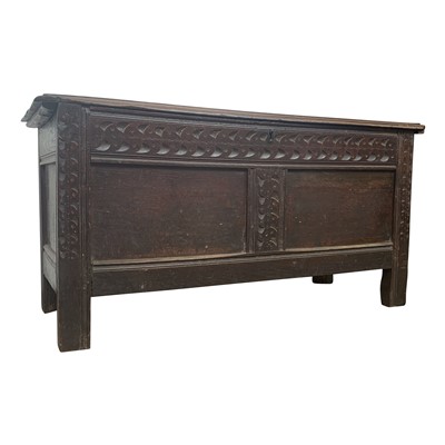 Lot 3346 - An Arts and Crafts carved oak coffer, height...