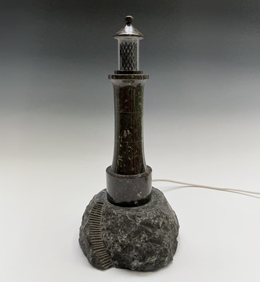 Lot 16 - A Cornish serpentine table lamp, modelled as a...