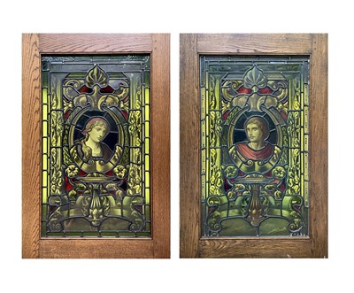 Lot 6 - A pair of 19th century stained glass panels,...