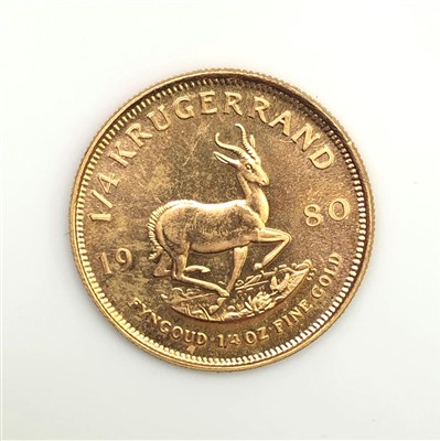 Lot 2501 - A South African gold 1/4 Krugerrand, 1980,...