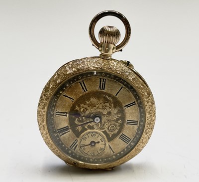 Lot 146 - An 18ct gold chased keyless fob watch with...