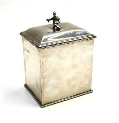 Lot 2013 - A silver square section tea caddy with beaded...