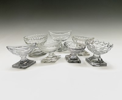 Lot 910 - Seven glass salts, to include Georgian and...