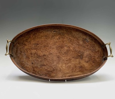 Lot 13 - A burr ash twin handled oval tray, early 20th...