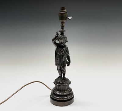 Lot 113 - A Victorian cast bronze figural table lamp....