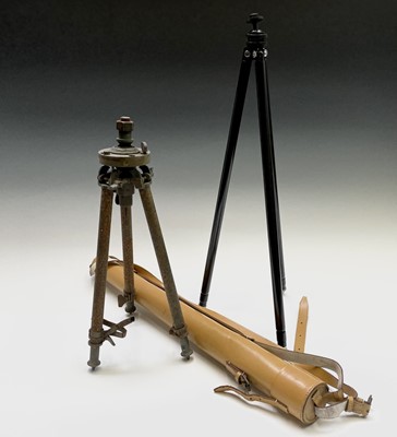 Lot 523 - A surveyor's portable tripod, in leather case,...