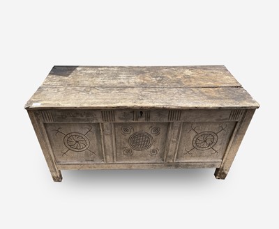 Lot 145 - An oak coffer, 17th century, with a triple...