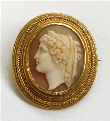 Lot 2763 - A Roman revival, high purity gold brooch set...