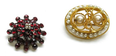 Lot 2766 - A Garnet and a pearl brooch together with a...