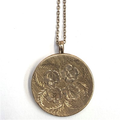 Lot 2455 - A 9ct gold, post War rose engraved locket on...