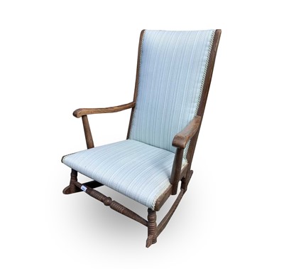 Lot 3094 - A beech framed rocking chair on ring-turned...