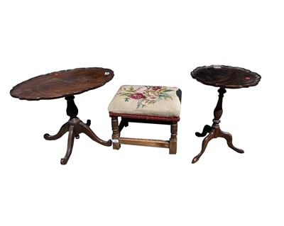 Lot 3096 - An oak stool with tapestry upholstered top,...