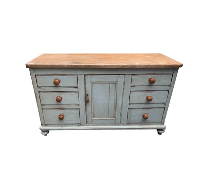 Lot 20 - A Victorian painted pine low dresser, with a...