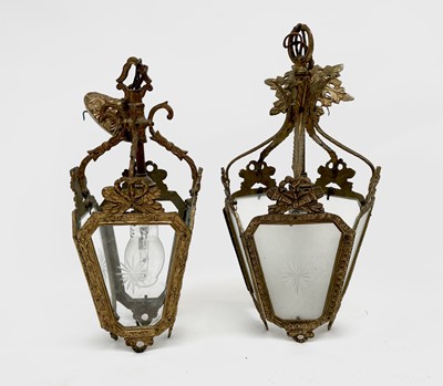 Lot 374 - A gilt metal and glass hall lantern of...