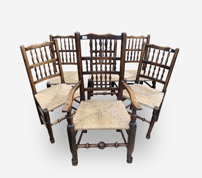 Lot 80 - A matched set of six Lancashire spindle back...