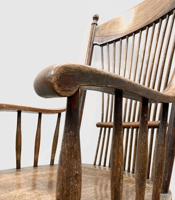 Lot 84 - A near pair of American oak armchairs, circa...