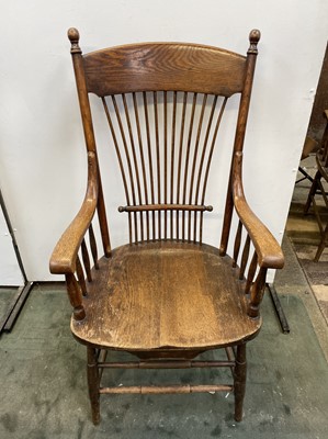 Lot 84 - A near pair of American oak armchairs, circa...