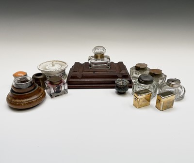 Lot 151 - A cut glass and leather inkstand, early 20th...